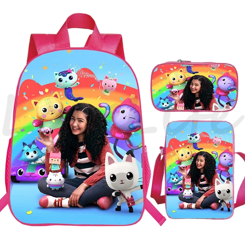 3Pcs Set Gabbys Dollhouse Backpacks Students Anime School Bag Boys Girls Book Bag kids Backpack Children Daily Daypack Mochila