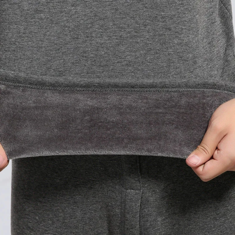 2025 Winter Thermal Underwear Long Men's Solid Color Plus Velvet Warm Tops + Pants Sets Thick Comfortable Soft Underwear Outfit