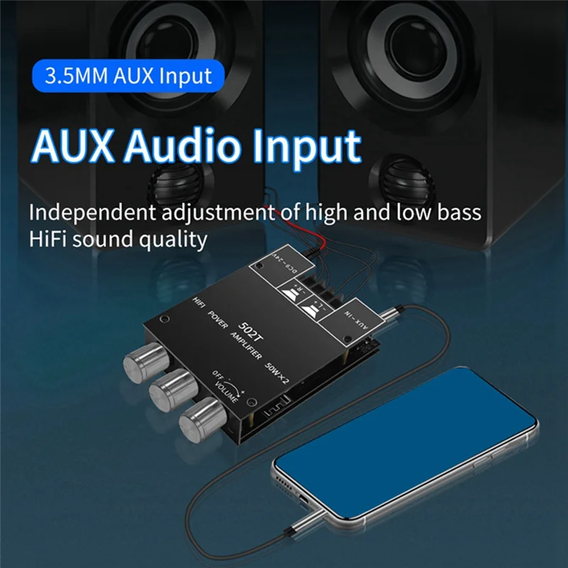 

ZK-502T Audio Module Bluetooth 5.0 Audio Module Receiver Amplifier Board 50Wx2 Wireless Power Digital AUX Amp Module Bass&Treble