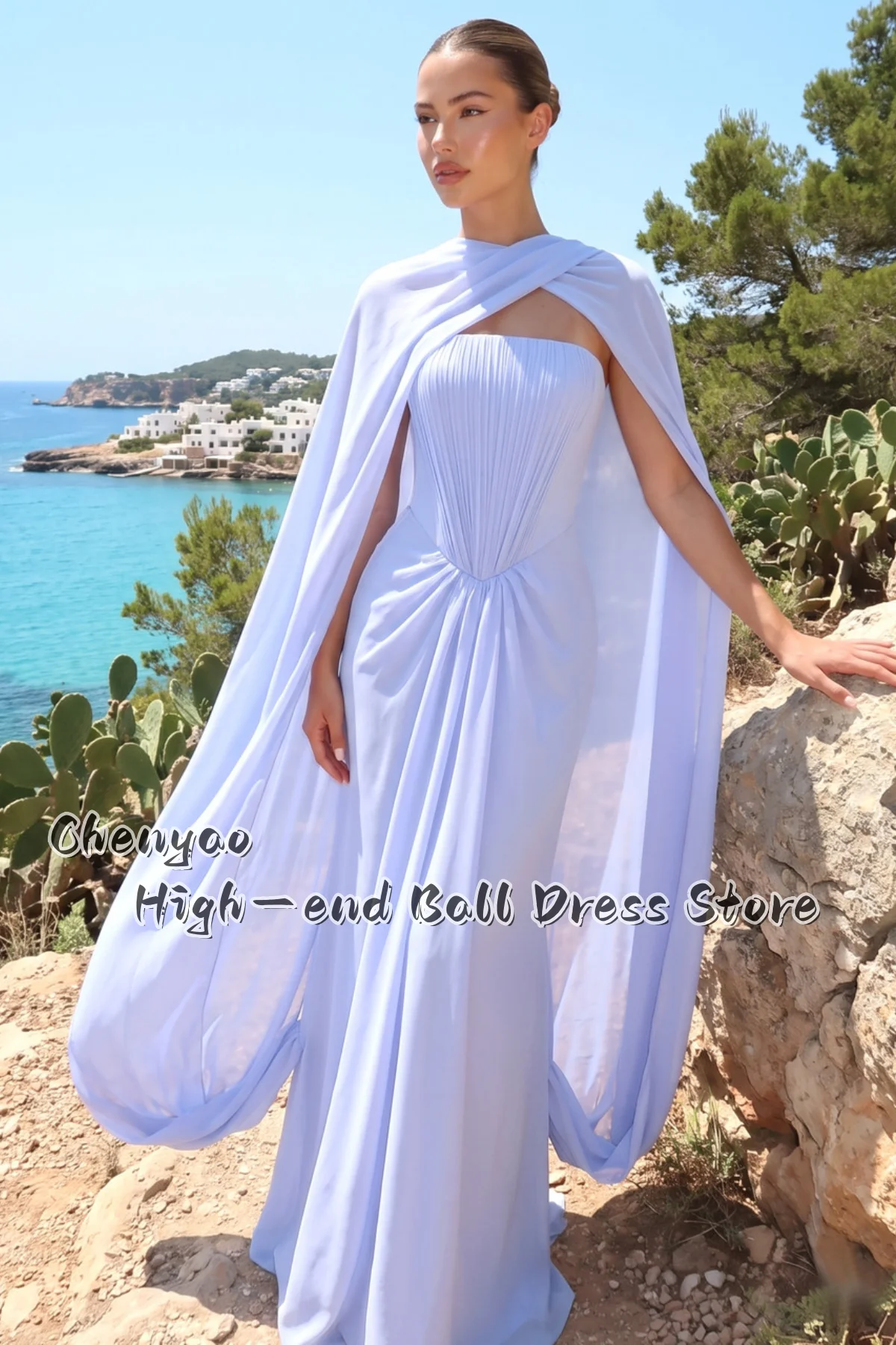 Elegant Chiffon Prom Dresses Strapless Tube Top Vertical Deep Chest Pleats Customized Evening Gown Fashion vestido de festa