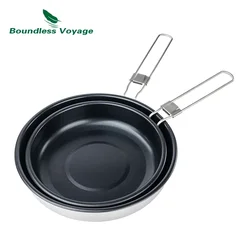 Boundless Voyage Titanium Non-stick Frying Pan 18.8cm / 22cm Steak Pork Chop Pans with Folding Handle Picnic Cookware