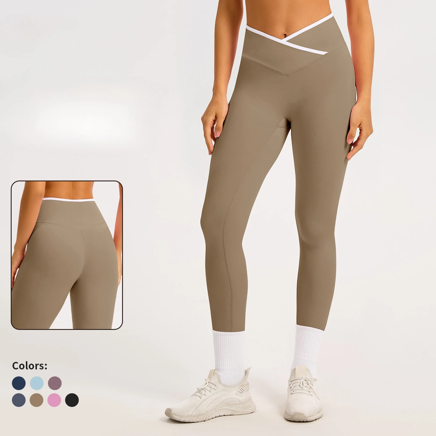 

WANAYOU V Waist Women Yoga Pants Hip Lift Sports Legging Soft Active Gym Fitness Tights Color Contrast Workout Running Pants