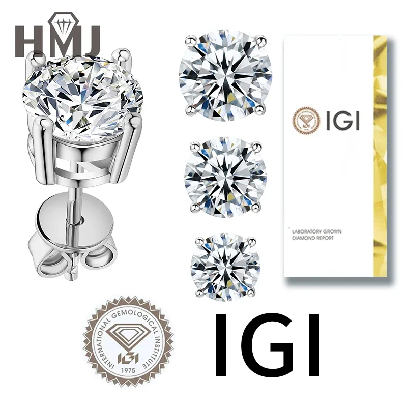 IGI VVS2 D Color 9k14k 18k White Gold with Lab Diamond HPHT Stud Earrings  Sparkling Fine Jewelry Earrings for Women  Jewelry