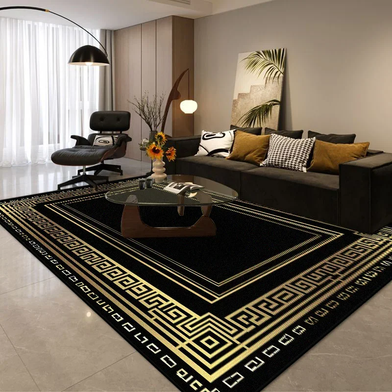 Classic Vintage Greek Key Geometric Area Rug Black Gold Border Ornament  Soft Floor Rug for Living Room Bedroom Home Decor