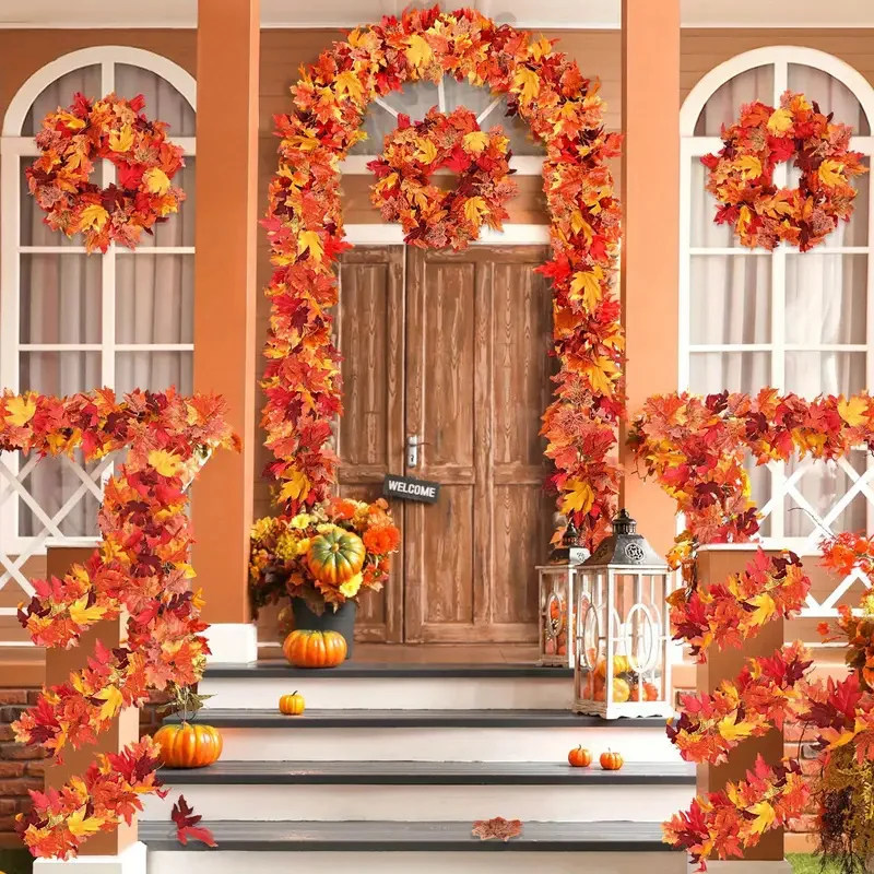 175CM Autumn Artificial Maple Leaf Fall Maple Leave Vine Wall Hanging Garland Decoration Home Garden Halloween Christmas Gift