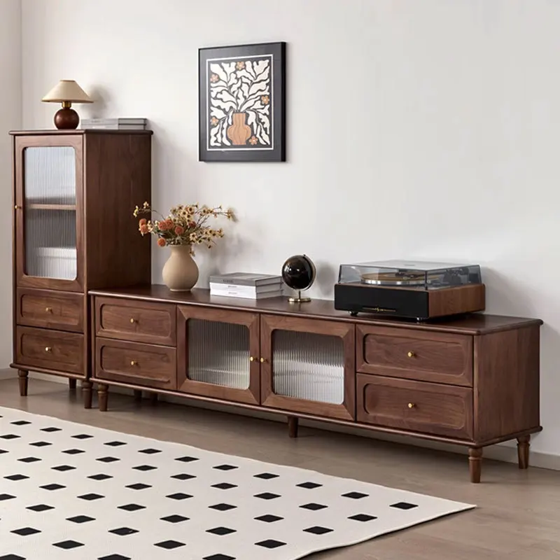 خزانة تلفزيون من خشب الجوز الأسود لغرفة المعيشة، خزانة أرضية أمريكية قديمة، خزانة تخزين بسيطة وحديثة #3