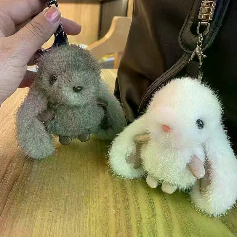 Fluffy Rabbit Keychain Ring Plush Pompon Bunny Bag Pendant For Couple Car Key Ring Jewelry Gifts Cute