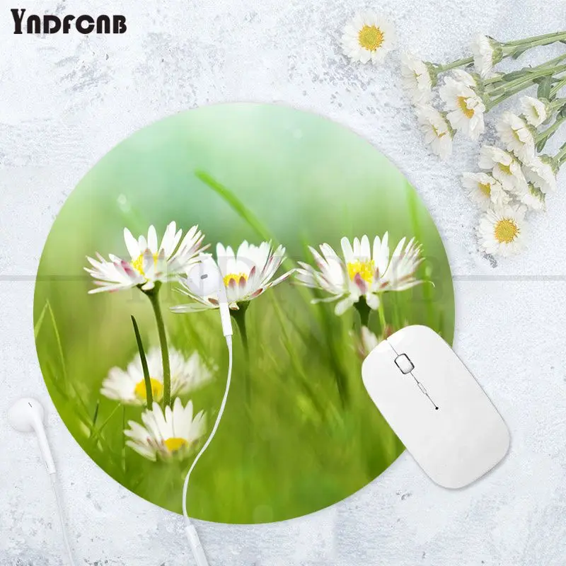 Floral Daisy Anti-Slip Round Desktop Desk Mat Kawaii Gaming Accessories Students Writing Pad Mouse Pad For PC Computer Table