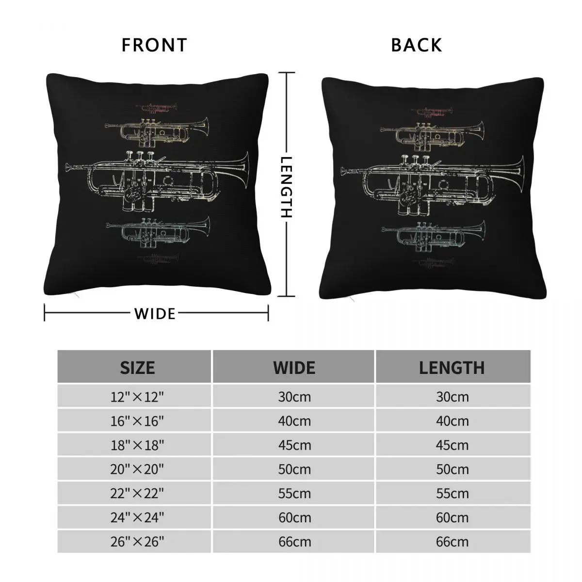 Vintage Retro Trumpet Square Pillowcase Polyester Linen Velvet Printed Zip Decor Bed Cushion Cover