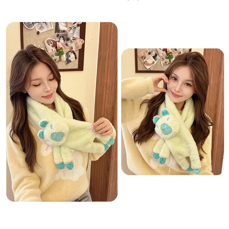 New Cartoon Cute Plush Scarf for Spring and Autumn Winter Warmth, Carpet Bear Bala Korean Version, Student Thickened