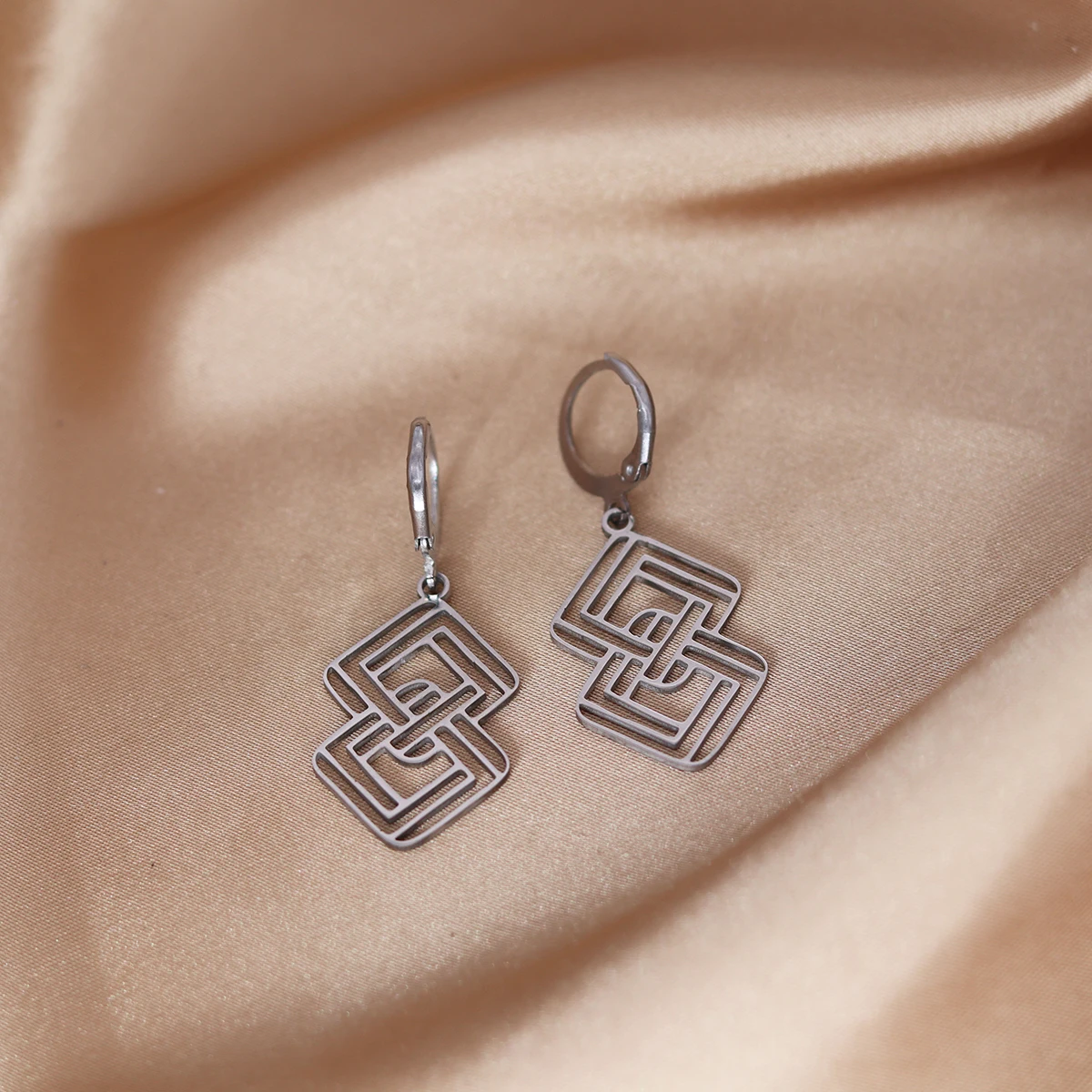 CHENGXUN Stainless Steel Air Charm Pendant Earring Elements Charm Hoop Earrings Simple Jewelry Birthday Party Gifts for Women