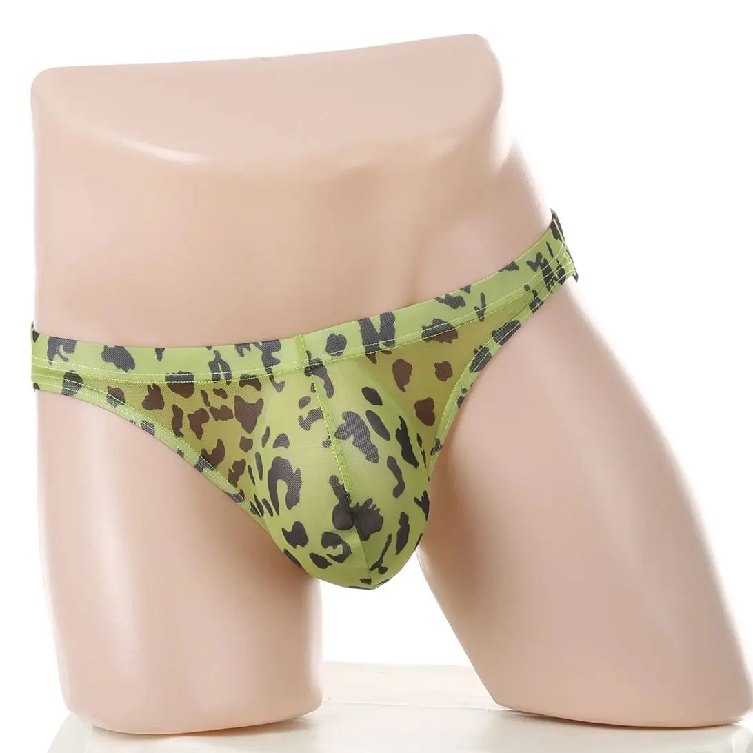 

Men Underwear Mesh See Through Briefs Ultra Thin Mesh Underpants Sexy Leopard Print Low-rise Male Breathable Lingerie