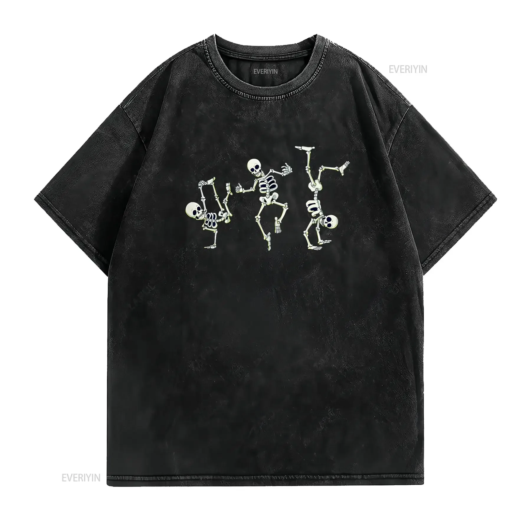 Womens T Shirt Dancing Skeletons Dance Challenge Halloween Scary Skeleton Casual  Tops Black Small vintage Washed Breathable