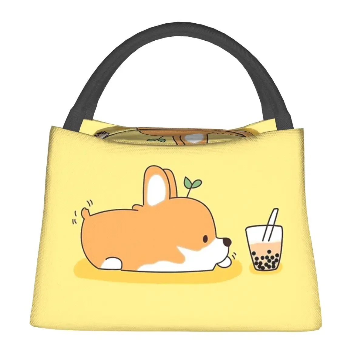 Corgi And Bubble Tea Lunch Bags Insulated Bento Box Portable Lunch Tote Picnic Bags Cooler Thermal Bag for Woman Children Work