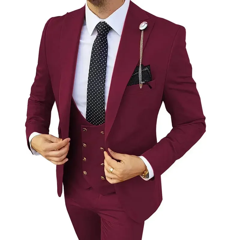 

10131 Three-piece business casual suit for men, groom and groomsmen, wedding banquet, plus size suit for men