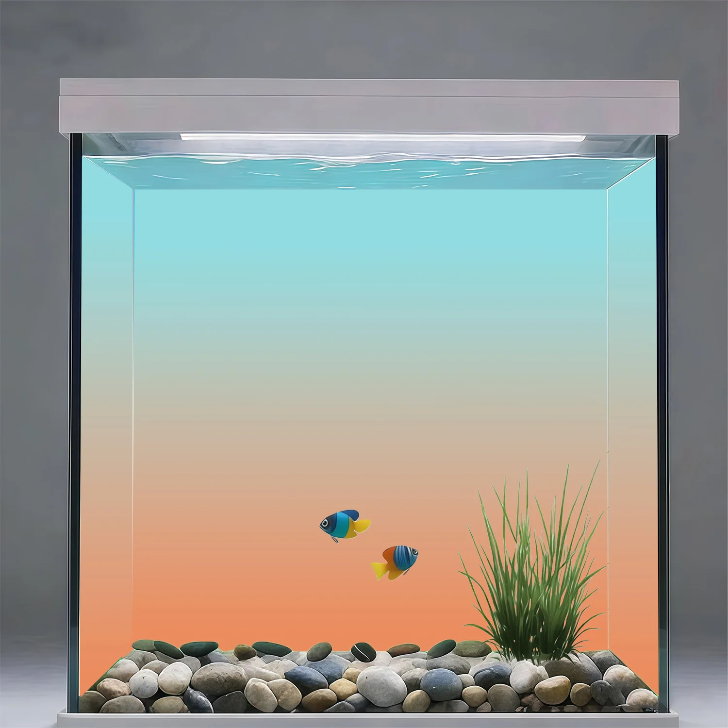 Blau-Orange Farbverlauf, Aquarium-Hintergrundbild, Aquarium-Hintergrundaufkleber, HD, Selbstklebend, Landschaftsdekoration – Detail 3