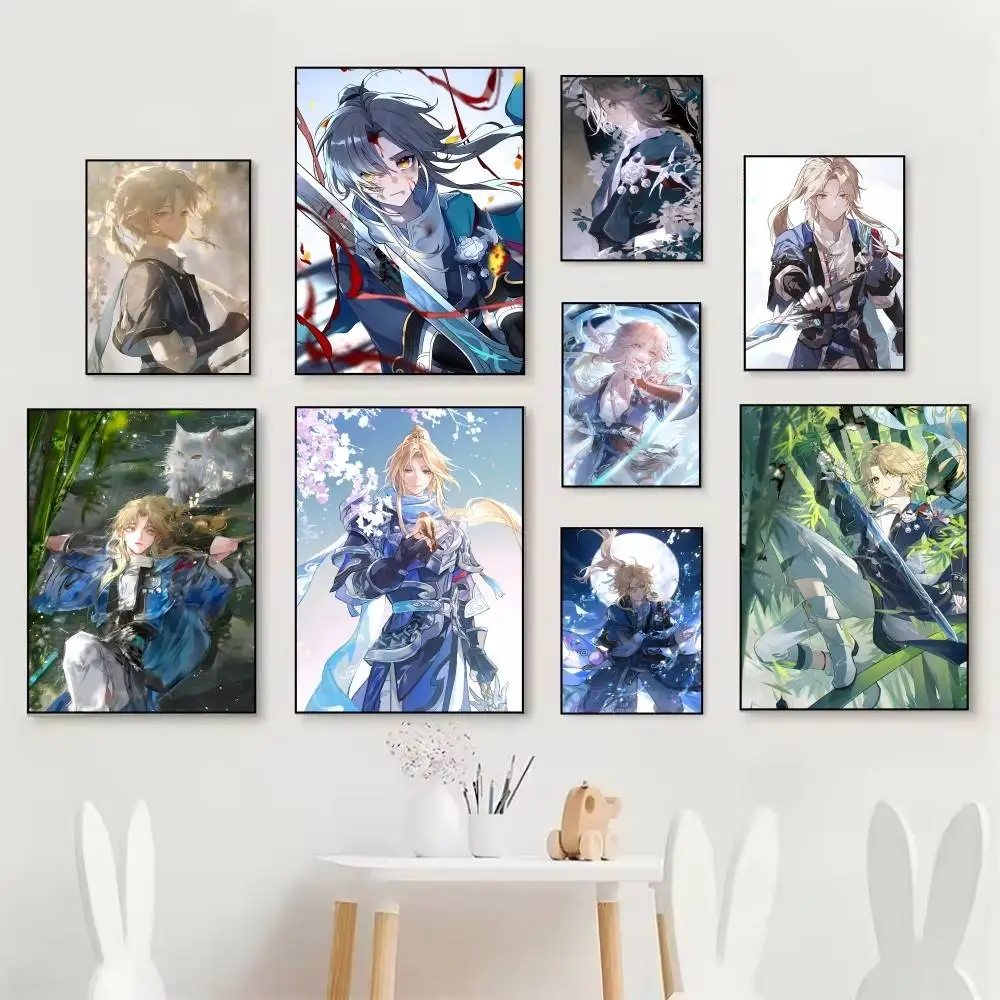 Game Honkai Star Rail Anime Cool Boy Yanqing Posters Self Adhesive Waterproof Ideal For Living Room Bedroom Bar Decoration