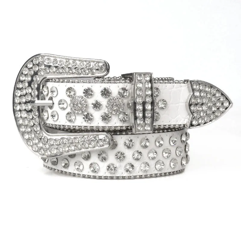 Western Flower Rivet Rhinestone PU Leather Women Belt Punk Hiphop Plus sizeBelt for Ladies
