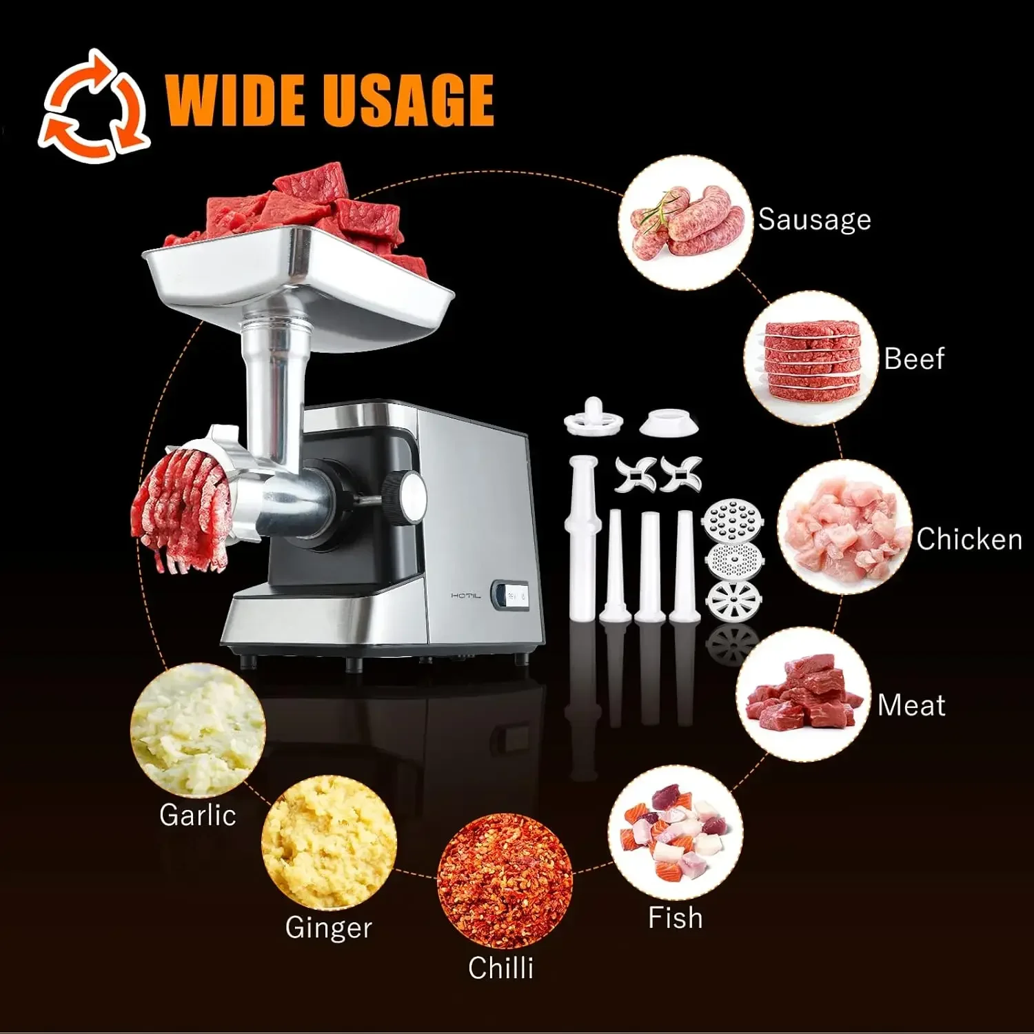 = Grinder Electric, Sausage Stuffer Machine, Rated 3.3HP 2500W Max, 3-in-1 Heavy Duty Food Grinder Meat Mincer with 2 Blades