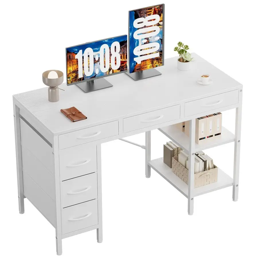 

47 Computer Desk with 6 Drawers, Home Office Gaming Desks with Storage Shelves for Bedroom, Writing Study Corner Li Customizable