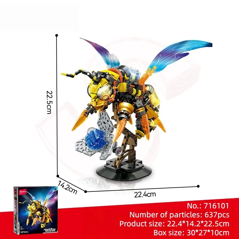 Sembo blocos de construção de abelha mecânica série cyberpunk modelo de montagem de tamanho grande brinquedo educativo infantil presente de aniversário