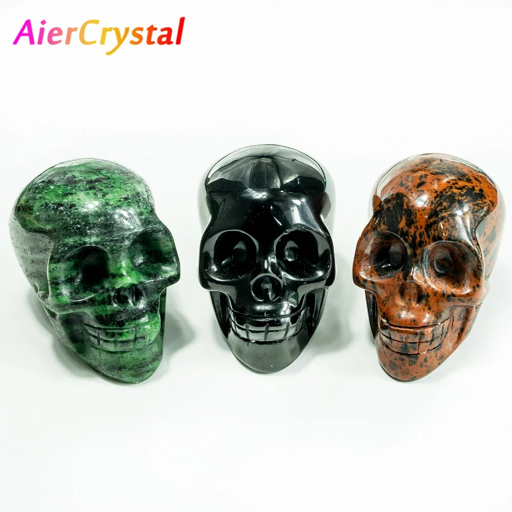 Beautiful Natural Obsidian Crystals Skulls Polished Skeleton Head Reiki Healing Desktop Decor Crafts Stones Halloween Gifts