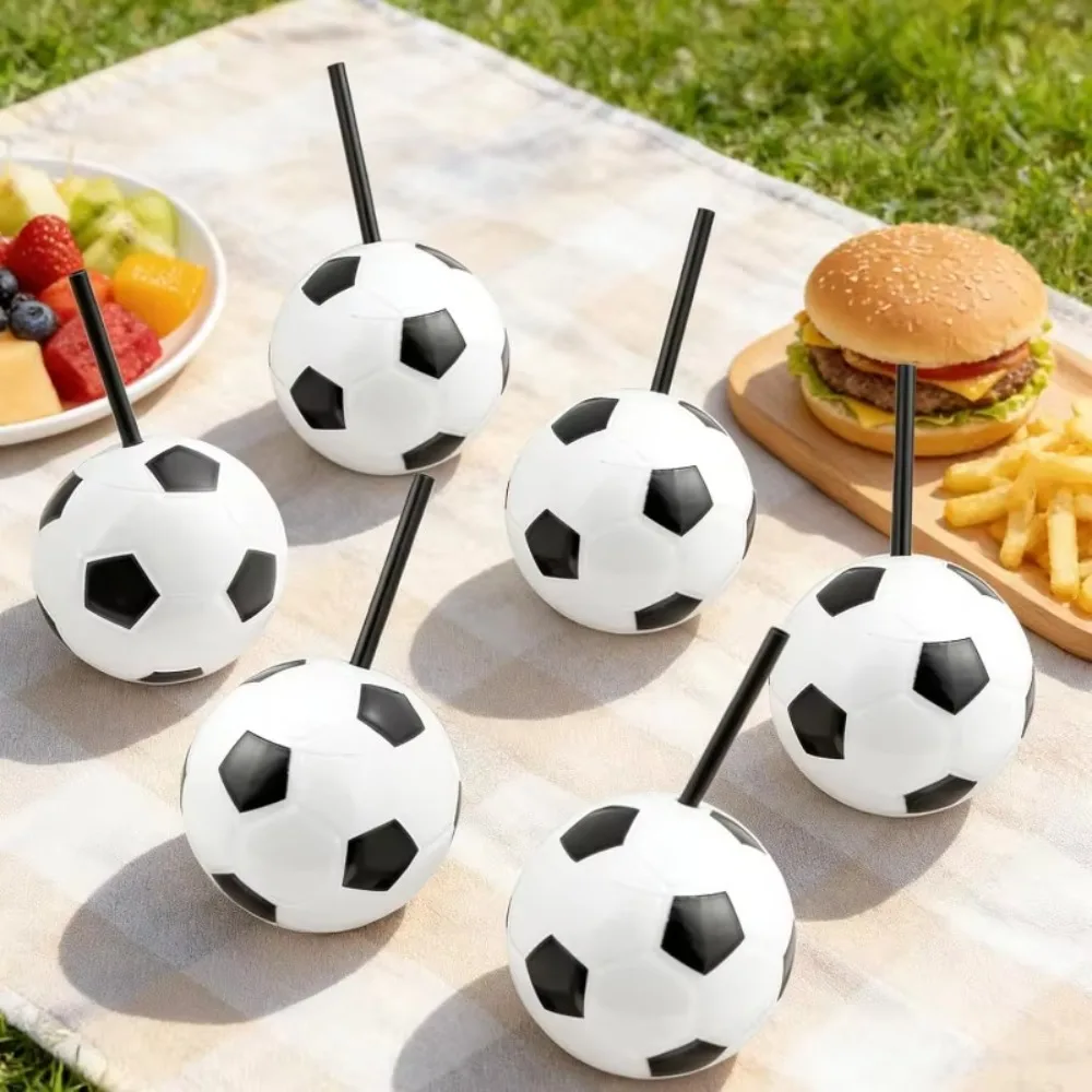 450 ML Soccer Shaped Drink Cup Realistic Food Grade Plastic Football Theme Water Cup with Straw and Lid Ball Shape Straw Cup