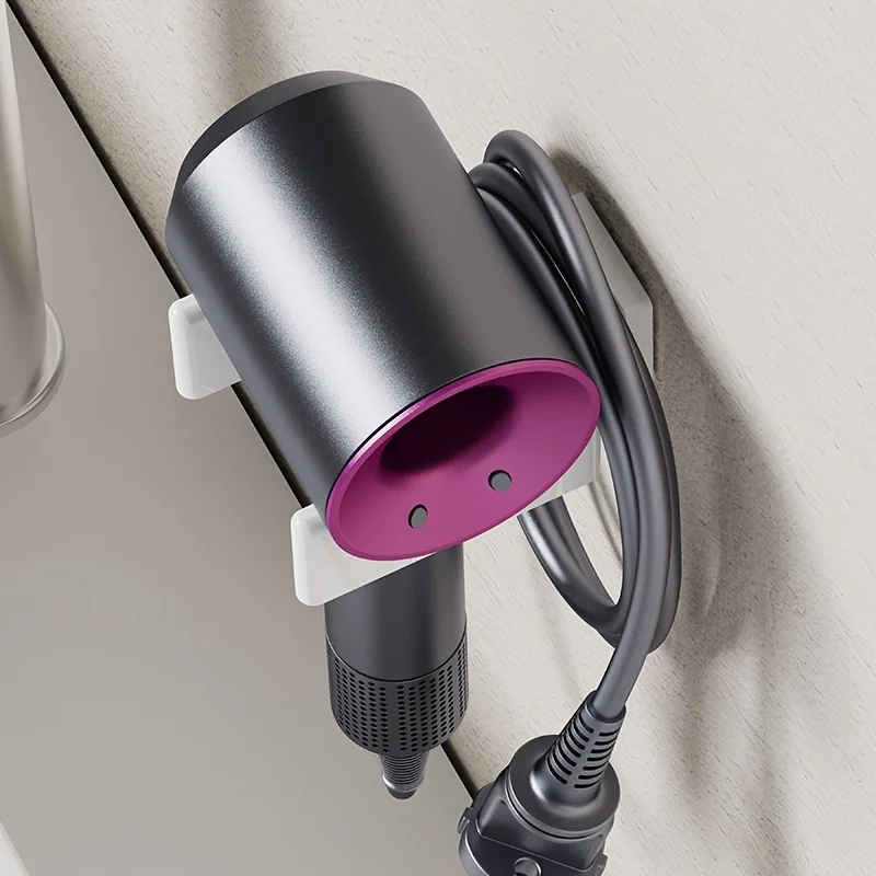 Wall-Mounted Hair Dryer Holder & Organizer - No Drill, Plastic Hair Dryer Stand for Blow Dryer Storage, Easy Install
