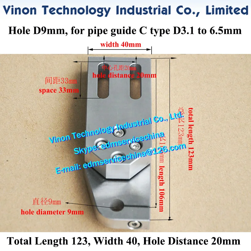 (Foro 9mm per guida tubo C tipo D3.1 a 6.5mm) EDM Taiwan piastra di supporto guida trapano 123x40mm distanza foro 20mm, plancia guida tubo