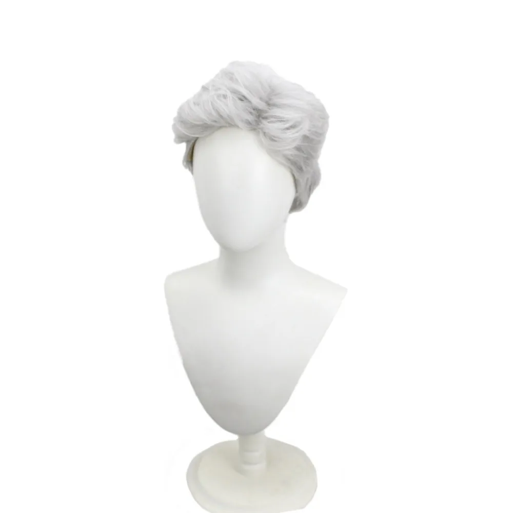 Smoker Cosplay Wig One-Piece Vice Admiral Silver Grey Slicked Hair for Men and Women