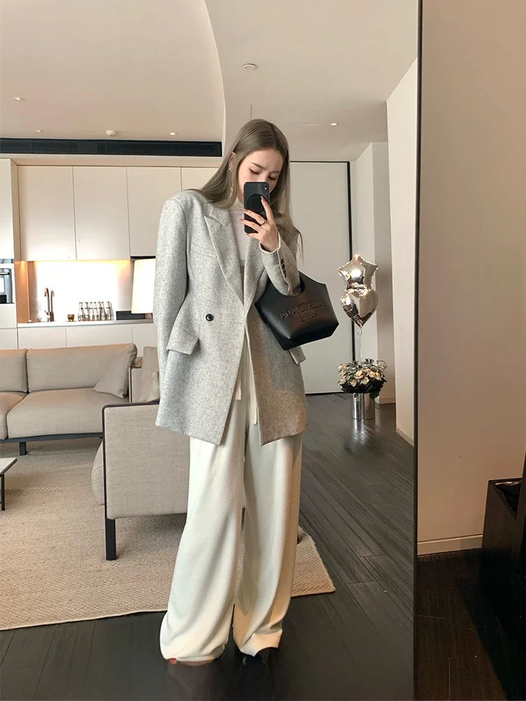 

X Goyic женский шерстяной костюм Jaet Clean Line Long Sle осенне-зимнее пальто двубортный обычный све однотонный для поездок на работу