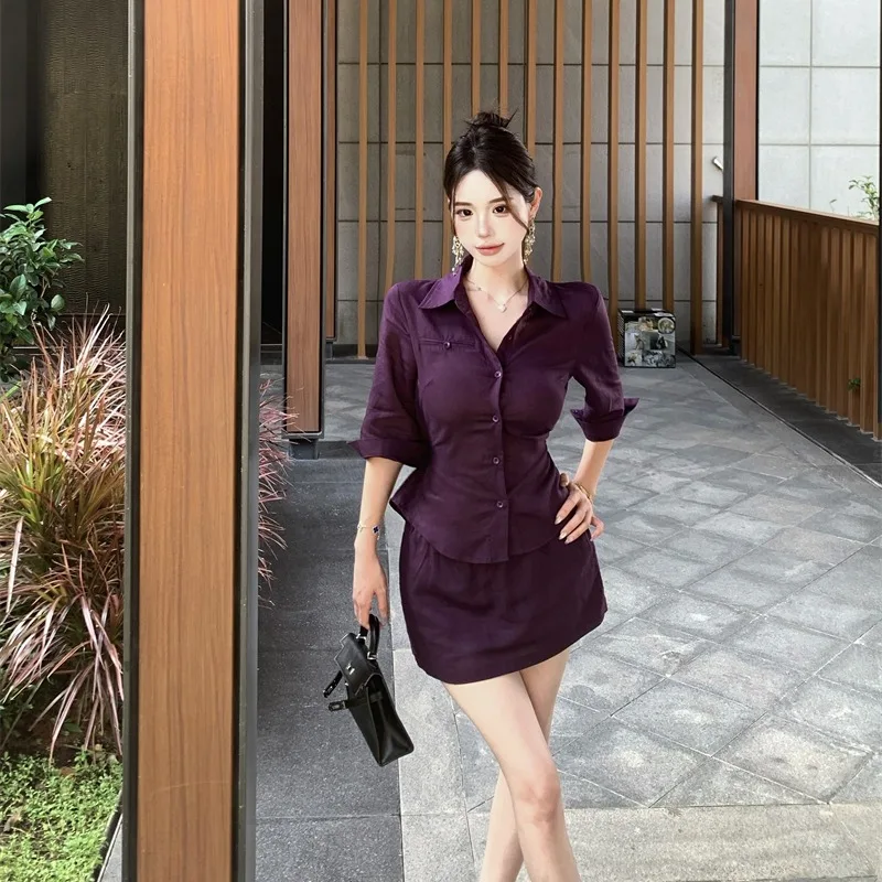 Chic White Shirt Set with Half Skirt Two-Piece Suit Custom-Dyed Fashionable Women's Ensemble Polyester Fiber Summer Wear