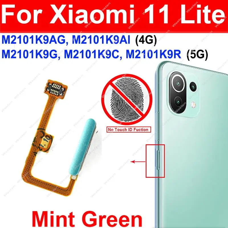 Fingerprint Sensor Flex Cable For Xiaomi Mi 11 Lite Mi 11lite 4G/5G Power Home Button Fingerprint Sensor Flex Ribbon No Touch ID