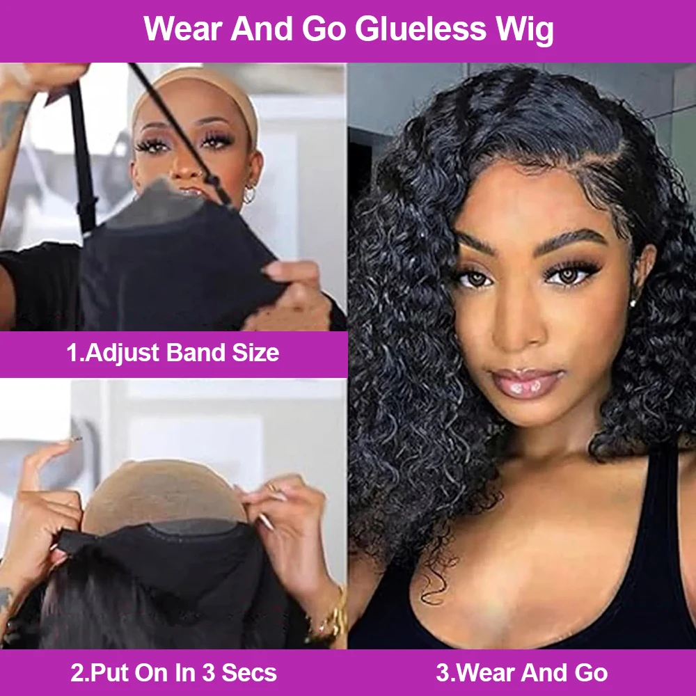 Peluca sin pegamento con ondas de agua profunda, cabello humano Wear And Go, peluca rizada rizada, peluca Frontal de encaje HD 13x6, peluca Bob corto para mujer, densidad 250