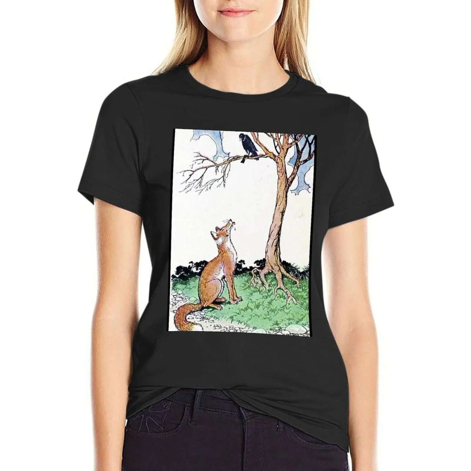 Fox, Falco, and The Tree of Wisdom T-Shirt summer tops Short sleeve tee vintage clothes Womens clothing