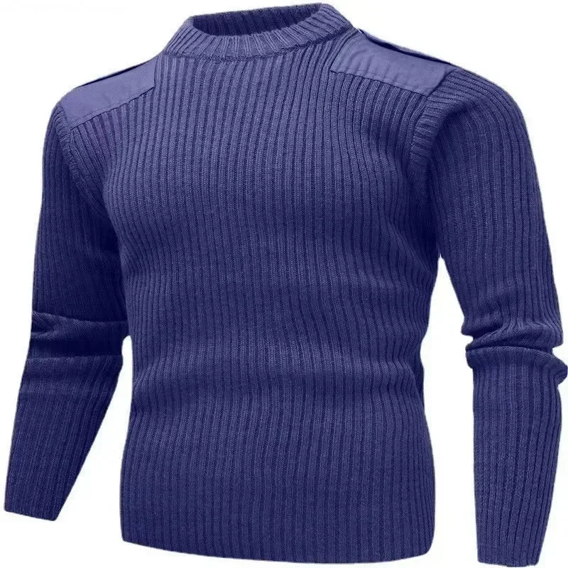 Suéter de punto para hombre, Jersey de punto con parche de lana, color verde/azul, cuello en V, ropa de invierno, M-3XL