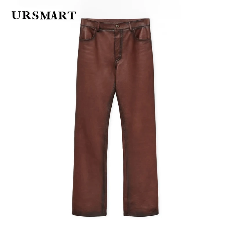 Classic Genuine Leather Men's Casual Pants British Fashion 2024 Spring and Autumn New Product Custom Sheepskin Pants for Men