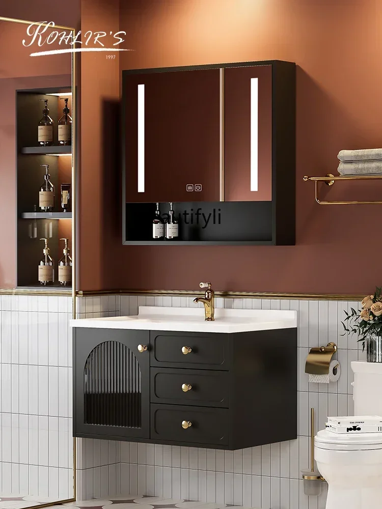 

YH French Retro Bathroom Cabinet Oak Paint Washbasin Bathroom Ceramic Integrated Hand Washing Washstand