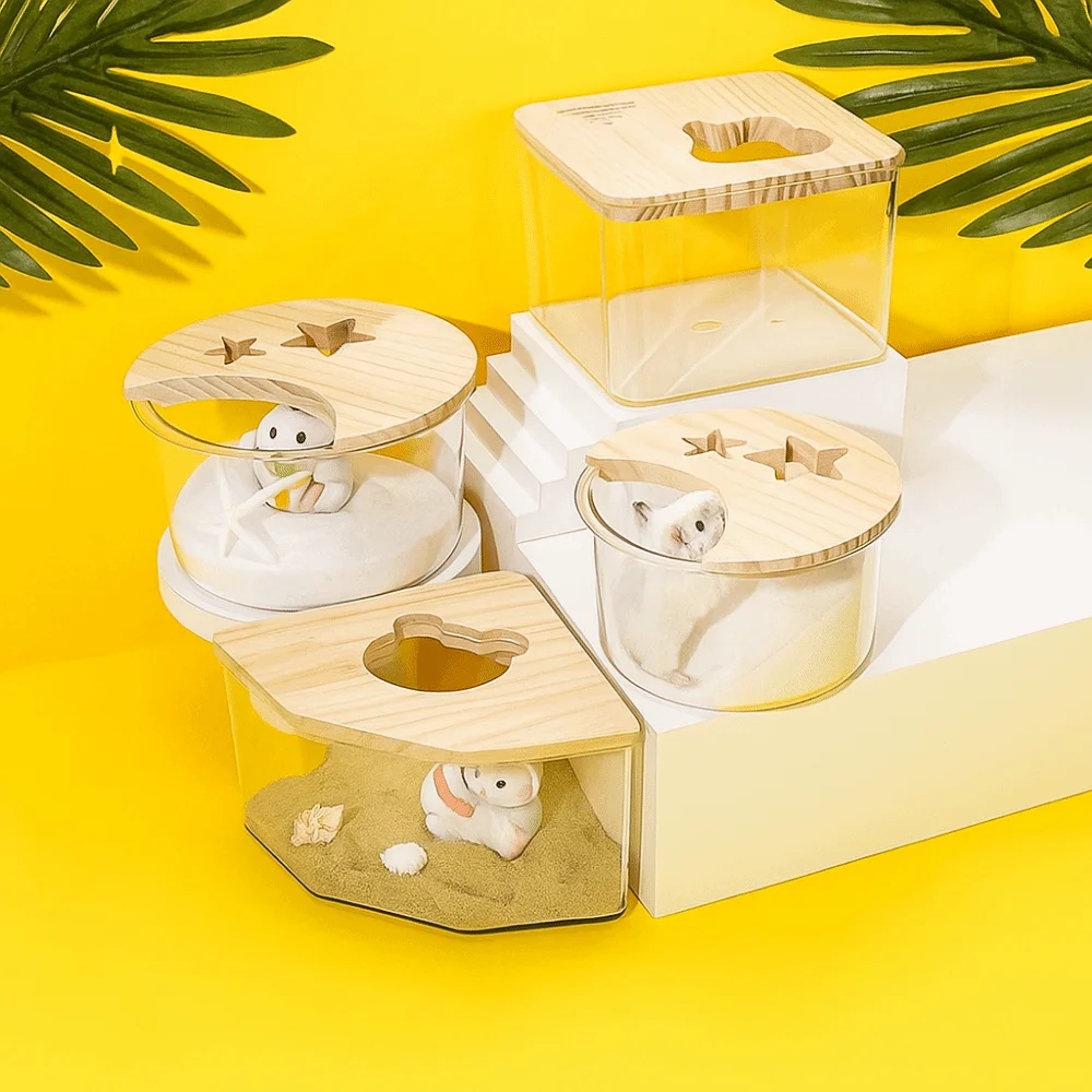 

Transparent Hamster Bathtub Star Moon Shape with Cover Hamster Sand Bath Box Anti-leak Hamster Bathroom Pet Cleaning