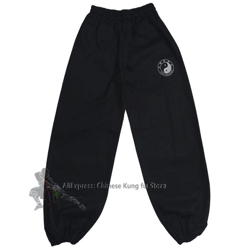 Black Cotton Twill Chenjiagou Tai Chi Kung Fu Pants Martial Arts Wing Chun Qigong Meditation Trousers