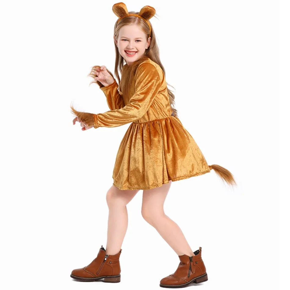 Kids Lion King Costume Adorable Animal Dress-Up for Girls Toddler Fairy Tale Forest Role Play Birthday Jungle Party Costumes