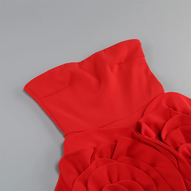 Luxury celebrity vacation photography nightclub evening gown sexy solid color strapless three-dimensional flower banquet dress