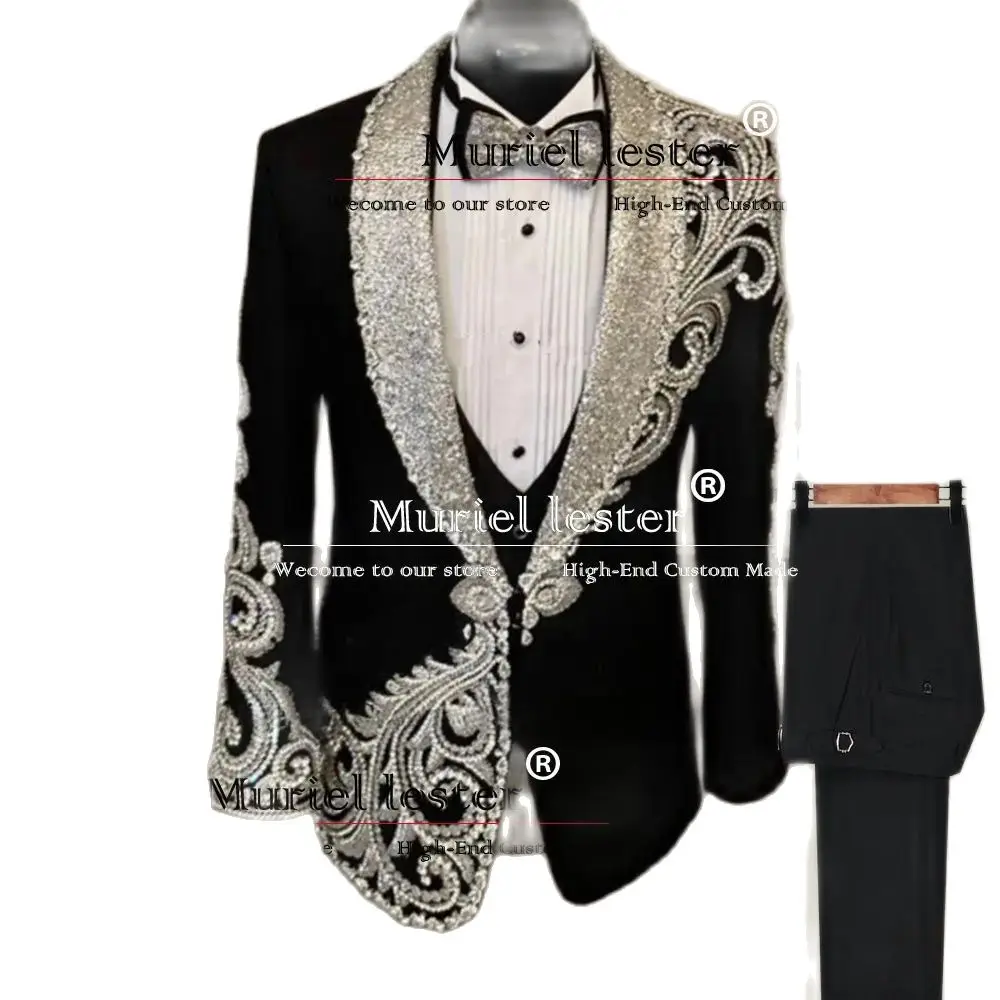 Abiti squisiti uomo gioielli con perline ornamento smoking su misura scialle scintillante bavero Blazer da ballo matrimonio abbigliamento formale da