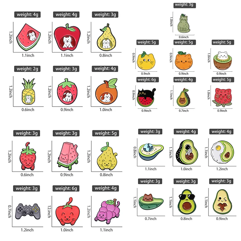 Funny Cartoon Fruit Cat Combination Set Brooch Enamel Pins Cute Cat Apple Decorative Brooches Lapel Sweater Badges Jewelry Gifts