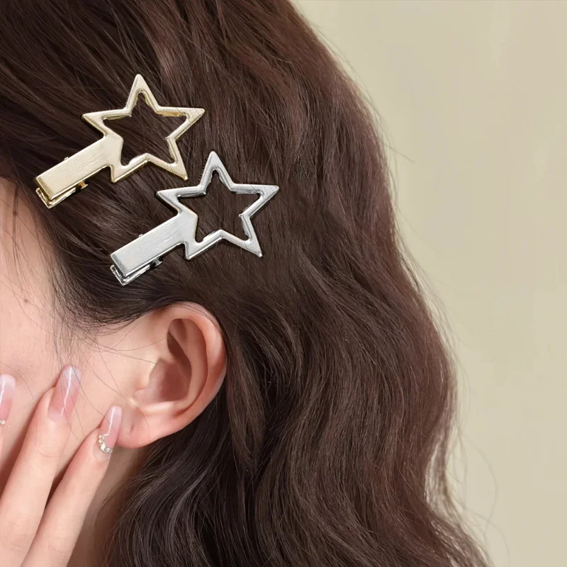 Y2k Metal Star Duck Beak Clip Girl Sweet Cool Style Fashion Hair Clip Cute Side Barrettes Punk Hair Accessories Headwear