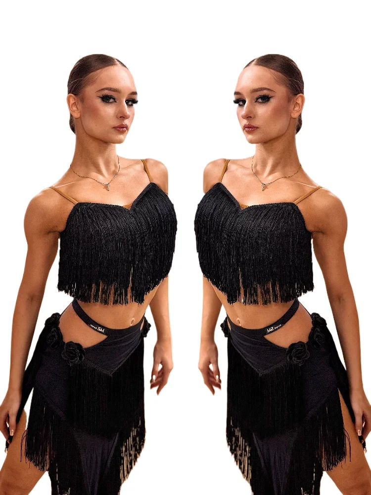 

MZDance Women's Latin Dance Suit Multi-layer Fringed Top Skirt Suit Training Performance Dance Suit
