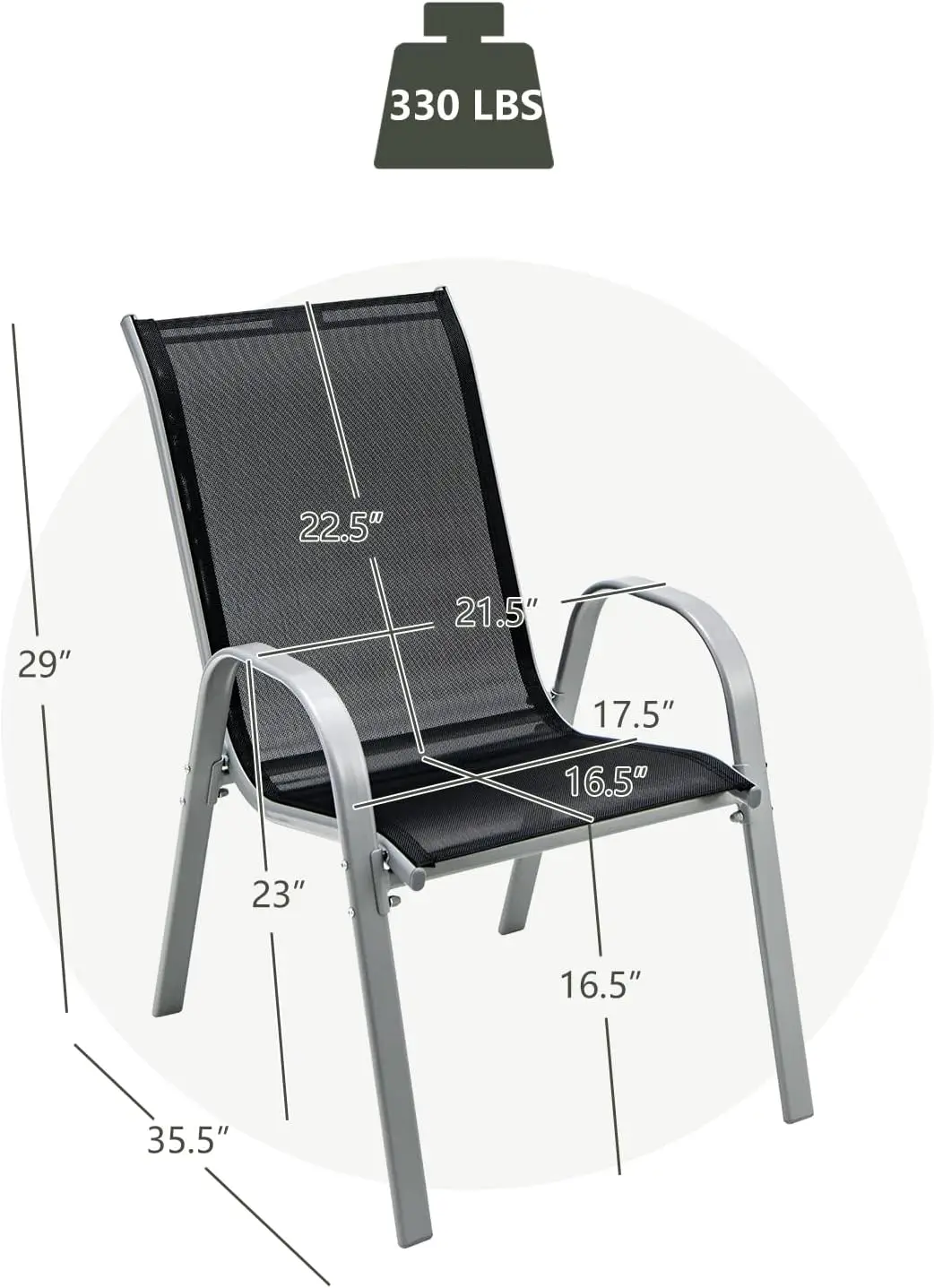 Set of 4 Patio Chairs, Stackable Outdoor Dining Chairs, 330 LBS Capacity, All Weather Resistant, Heavy Duty Rustproof Metal Armc
