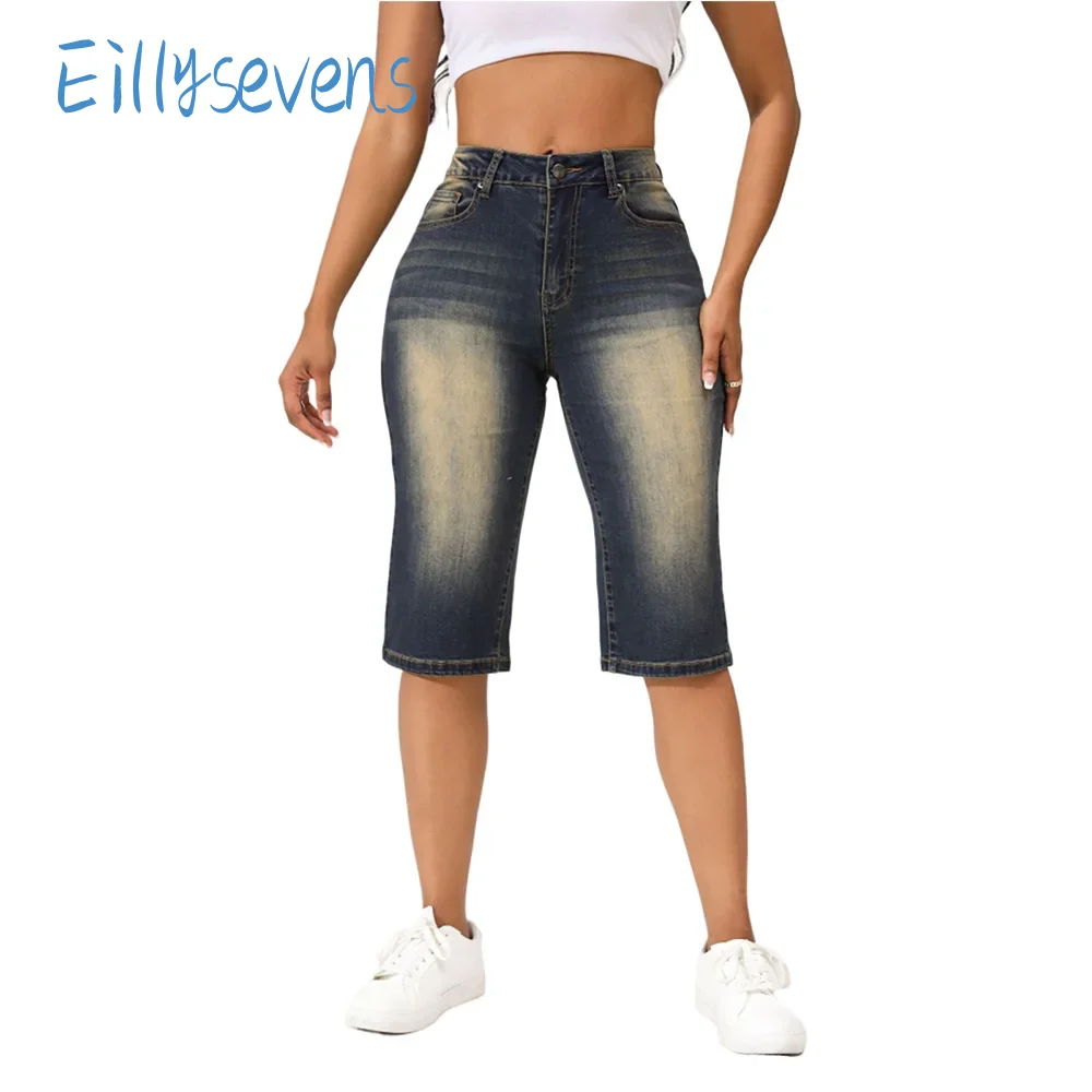 Women'S High Waisted Denim Pants Casual Straight Fit Basic All-Match Capris Jeans Daily Commute Retro Style Denim Pants