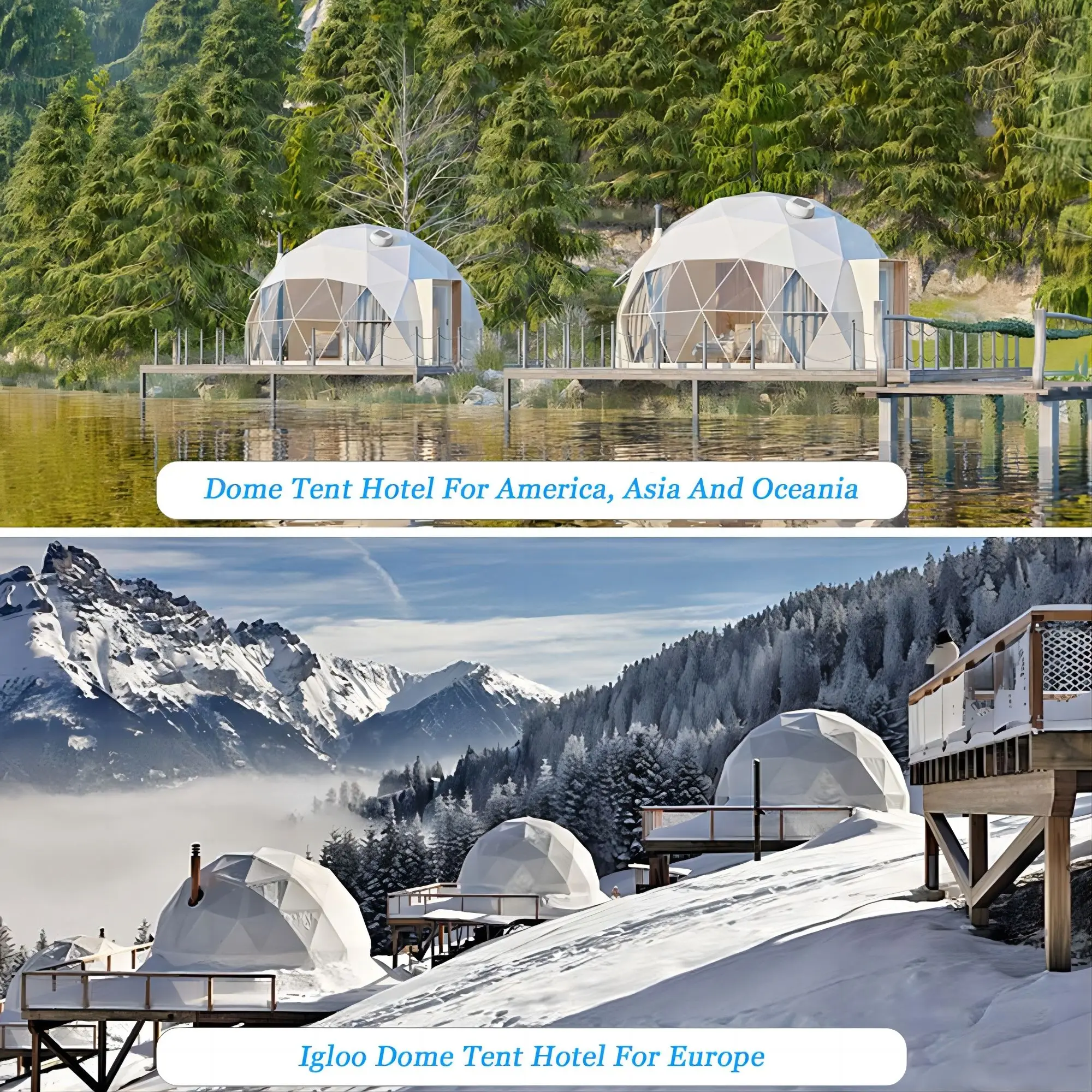 6m/8m/10m All-Season Geodesic Dome Tent Igloo Glamping with Bathroom Stove and Loft for Family Camping Resorts