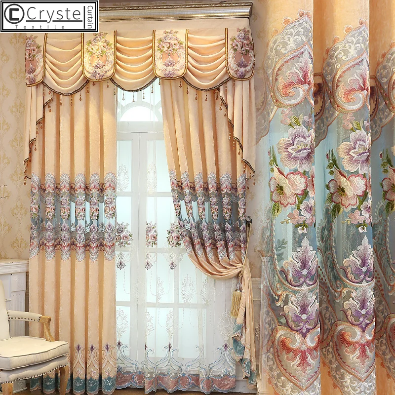 Curtains for Living Dining Room Bedroom Chenille New European Style  Embroidered Curtains Finished Product Customization Valance